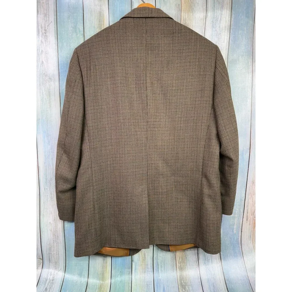 Alan Flusser Lambswool Blazer Jacket Size 42R Brown Tan Plaid Houndstooth